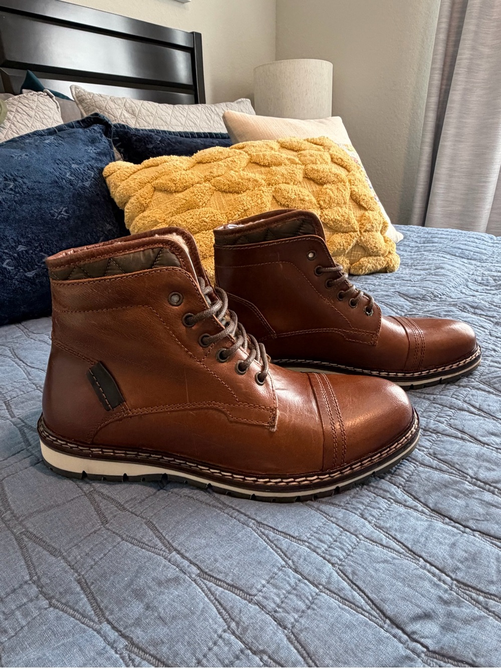 Crown Vintage Men's Chestnut Brown (Cognac) Leather Lace-Up Boots
